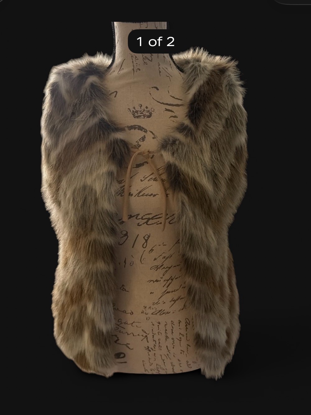 Women's Brown Faux Fur Vest with Tie Front
